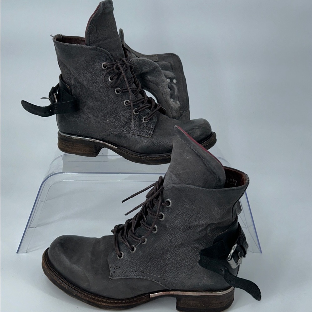 A.S.98 Leather Ankle Boots Gray Buckle Zip Made in Bosnia Size 36 - Picture 6 of 16